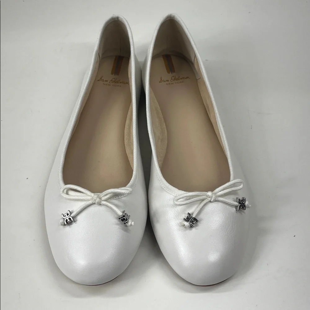 New Sam Edelman Womens Felicia Luxe White Leather Slip-On Ballet Flats Size 10 - Picture 1 of 6